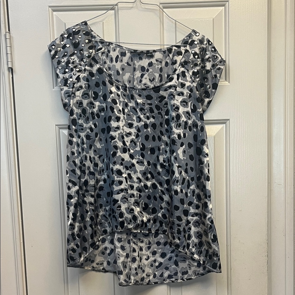 Allen B Grey Bejeweled Hi lo Blouse S NWOT